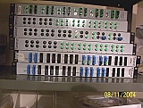 Eight 1x2  50%/50% splitters in 19-inch rack mount. For both 1.3/1.55um SMF