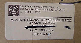 $1.45 each if buy 25pc. Simplex FC/APC to FC/APC. Oval flange shape. Key width is 2.05 +/- 0.02mm. Phos. Bronze internal split sleeve with lower performance and durability than ceramic sleeve. For both SMF and MMF. Senko P/N: 298-202; P/N: AF3A-P