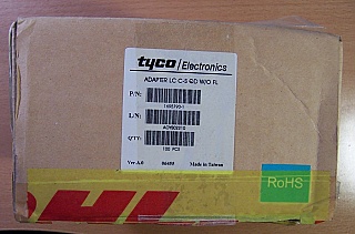 LC to LC quad adapter. With ceramic internal sleeve.  For both SMF and MMF. FOAC ADAPTER LC/PC BLUE QUAD FLANGELESS. Tyco P/N: 1695790-1