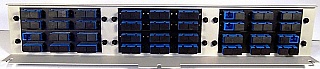 Adapter panels in 19 inch rack. With 36 duplex SC adapters. With bronze internal sleeve. For 72 MM fibers. Ortronics model: OR-615MMC-72P-00
