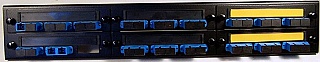 Adapter panels in 19 inch rack. With 36 duplex SC adapters. With bronze internal sleeve. For 72 MM fibers. Ortronics model: OR-615MMC-72P-00