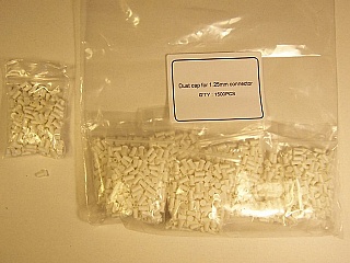 Dust cap for fiber connector with 1.25mm ferrule. 100 caps per small bag. Price is for one small bag.