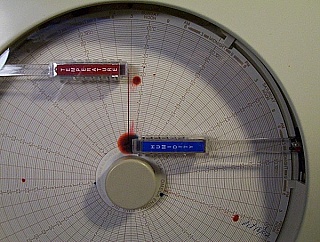 Circular Chart Recorder for Temperature and Humidity. With sensor head. Without power adapter. Sell 'As Is', no Warranty.