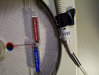 Circular Chart Recorder for Temperature and Humidity. With sensor head. Without power adapter. Sell 'As Is', no Warranty.