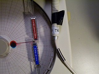 Circular Chart Recorder for Temperature and Humidity. With sensor head. Without power adapter. Sell 'As Is', no Warranty.