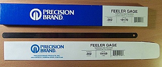 11pc Steel Feeler Gage. Thickness: 0.002 inch. Precision Brand UNC No: 19170.  Original package contails 12pc per box, only 11pc left.