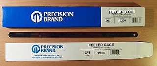 12pc Steel Feeler Gage. Thickness: 0.005 inch. Precision Brand UNC No: 19260.  Original package contails 12pc per box, still 12pc left.