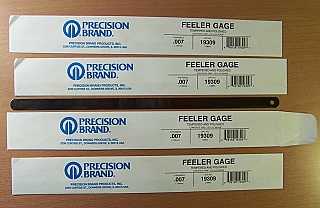 4pc Steel Feeler Gage. Thickness: 0.007 inch. Precision Brand UNC No: 19309.
