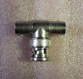BNC Tee (Female-Male-Female) Coaxial Adapter.