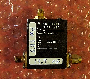 18GHz Bias Tee. Picosecond Pulse Labs model: 5550B. RF port is SMA male