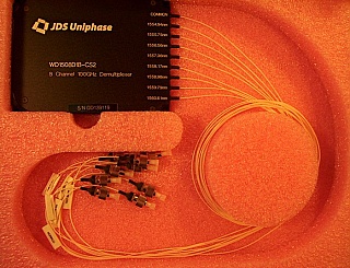 1x8  8 Channel C-band 100GHz DWDM demux. 8 channels are from 1554.941nm to 1560.61nm . With FC/PC. JDS P/N: WD1508D1B-CS2