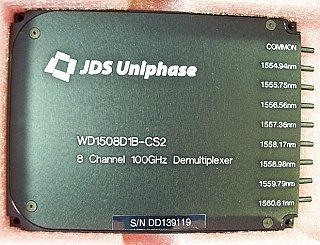 1x8  8 Channel C-band 100GHz DWDM demux. 8 channels are from 1554.941nm to 1560.61nm . With FC/PC. JDS P/N: WD1508D1B-CS2
