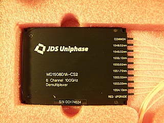 Reserved for a Japanese buyer. 1x8  8 Channel C-band 100GHz DWDM demux. 8 channels are from 1548.52nm to 1554.13nm. With FC/PC. JDS P/N: WD1508D1A-CS2
