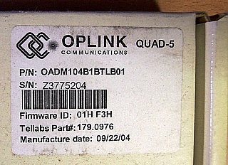 4-channel-add and 4-channel-drop OADM pair (It is dual OADM). 4 channels are from 1554.13nm to 1556.55nm. With 4 LC/UPC and 4 MPO/APC connectors. OPLINK P/N: OADM104B1BTLB01