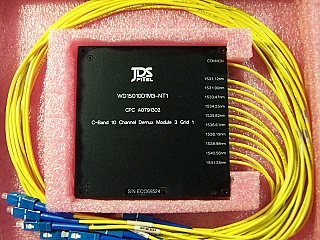 1x10 10 Channel C-band 100GHz DWDM demux, module 3 grid 1. 10 channels are from 1531.116nm to 1541.349nm (Not continuous). With SC/PC fiber connectors. JDS P/N: WD15010D1M3-NT1