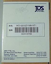 1x10 10 Channel C-band 100GHz DWDM demux, module 4 grid 2. 10 channels are from 1551.319nm to 1561.826nm (Not continuous). With SC/PC fiber connectors. JDS P/N: WD15010D1M8-NT1