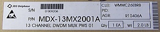 13-Channel C-band 200GHz DWDM mux. 13 channels are from 1530.33nm to 1558.98nm (not continuous). With SC/PC adapters. JDS P/N: MDX-13MX2001A
