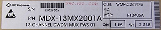 13-Channel C-band 200GHz DWDM mux. 13 channels are from 1530.33nm to 1558.98nm (not continuous). With SC/PC adapters. JDS P/N: MDX-13MX2001A