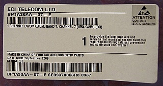 Dual Add/Drop modules. Add and drop wavelength is 1554.94nm. ECI TELECOM LTD model: D1ADM, P/N: BP1A36AA-07-E, with Oplink P/N: DWDMG01C28BTI12 or DWDMG01CxxBTI12