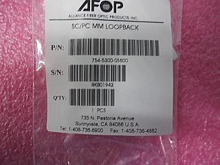 Min order qty = 40pc. SC/PC MM loopback. AFOP P/N: 754-5300-0S600