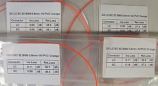 LC/PC-SC/PC 1-meter 62.5um MMF jumper, with 900um-buffered fiber. P/N: SX-LC/SC 62.5MM 0.9mm - 1m PVC Orange