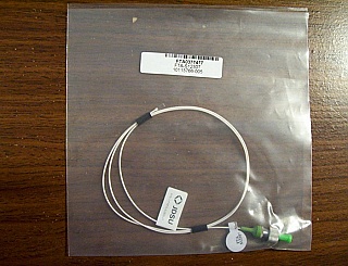 Fiber-tube-assmbly. FC/APC connector at one end, 2.23mm-diameter 12-degree angled tube/ferrule at the other end,  69-cm long 900um-buffered MM fiber, P/N: J-FAFA-6-003-J1
