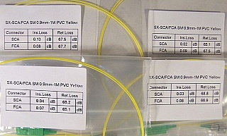FC/APC-SC/APC 1-meter SMF jumper, with 900um-buffered fiber. Economical products. P/N: SX-SCA/FCA SM 0.9mm - 1m PVC Yellow