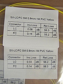 LC/PC-FC/PC 1-meter SMF jumper, with 900um buffer. P/N: SX-LC/FC SM 0.9mm - 1m PVC Yellow