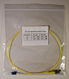 LC/UPC(PC)-ST/UPC(PC) 1-meter SMF jumper, with 900um-bufferred fiber. P/N: SX-LC/ST SM 0.9mm - 1m PVC Yellow