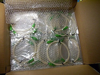 $7.6 each if buy 20pc. SC/APC-SC/APC 5-meter simplex fiber jumper, 900um-buffered fiber. P/N: J-SUSU-ZA005-JT