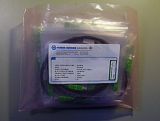 Min order qty=40. SC/APC-SC/APC 3.5-meter simplex Fiber jumper, 900um-buffered fiber. Hurber+Suhner P/N: J-SUSU-H-3.5-BLK