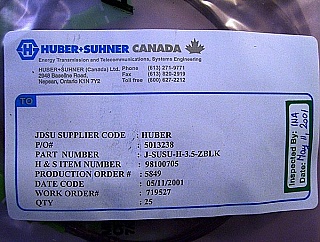 SC/APC-SC/APC 3.5-meter simplex Fiber jumper, 900um-buffered fiber. Hurber+Suhner P/N: J-SUSU-H-3.5-ZBLK