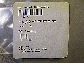 Kit of 8 SC/APC fiber pigtails. 3-feet 900um-buffered fiber. Alcoa Fujikura P/N: C198772