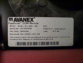 Avanex pureform DCM for 1.55um C-band, dispersion: about -996 ps/nm. DCM-B-060-06,for 60km standard SMF compensation.