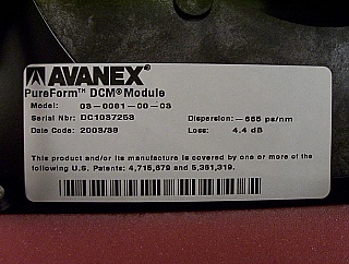 Avanex pureform DCM for 1.55um C-band, dispersion: about -666 ps/nm. Model: 03-0081-00-03, for 40km standard SMF compensation.