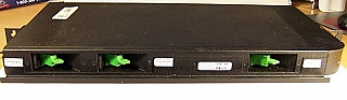 Three C-band DCM within rack mount, each DCM (dispersion: -166, -329, or -166 ps/nm/km) is for 10km, 20km, or 10km standard fiber compensation. Ciena Corestream P/N: 600-3192-202