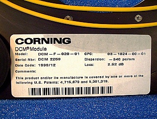 Corning DCM for 1.55um C-band, dispersion: about -340 ps/nm. DCM-F-020,for 20km standard SMF compensation.