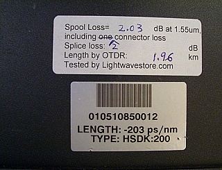 DCM (fiber spool) for truewave fiber by Lucent. About -203ps/nm.  TYPE: HSDK:200