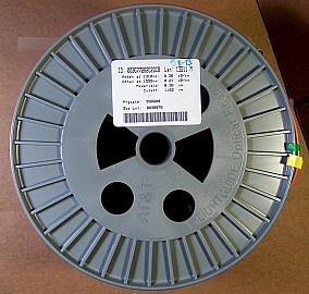 13.211km or 13.849km Lucent/AT&T dispersion-shifted fiber (DS,DSF) spool. With zero dispersion around 1550nm. Without fiber connectors. Fiber ID number ending with "DCB".
