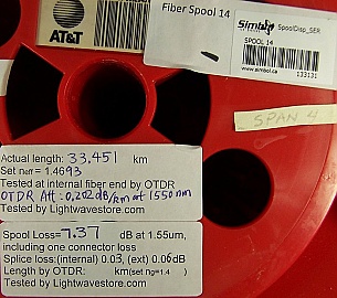 30km or 33km Lucent/AT&T dispersion-shifted fiber (DS,DSF) spool. With zero dispersion around 1550nm.