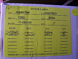 Reserved for a Korean buyer at this moment. L-band Erbium Doped Fiber, NUFERN P/N: EDFL-980-HP