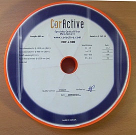 About 999 meter C-band Erbium Doped Fiber, CorActive model: EDF-L 900. Price is for one spool/roll