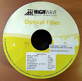 About 50.5-meter C-band Erbium Doped Fiber, Highwave model: HWT-FIB-742. Price is for one spool/roll