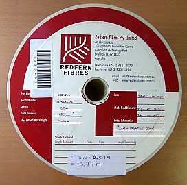 About 13.77-meter C-band Erbium Doped Fiber, Redfern model: HWT-FIB-742. Price is for one spool/roll