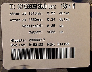 10km to 18km Lucent truewave-RS fiber spool.