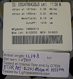 10km to 18km Lucent truewave-RS fiber spool.
