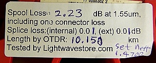 10.150km Lucent Truewave-plus fiber spool. With 2 FC/APC connectors.