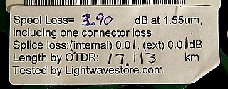 17.113km Lucent Truewave-plus fiber spool. With 2 FC/APC connectors.