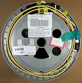25.084km Lucent Truewave "-" fiber spool. With negative dispersion around 1550nm. With actual dispersion test data. With 2 FC/PC fiber connectors. Fiber ID number ending with "DXD".