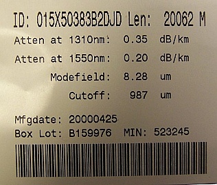 20km Lucent truewave-RS fiber spool, dispersion 4.3ps/nm/km@1.55um
